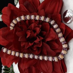 925 Genuine Peruvian Pink Opal And Rhodolite   Garnet Necklace.